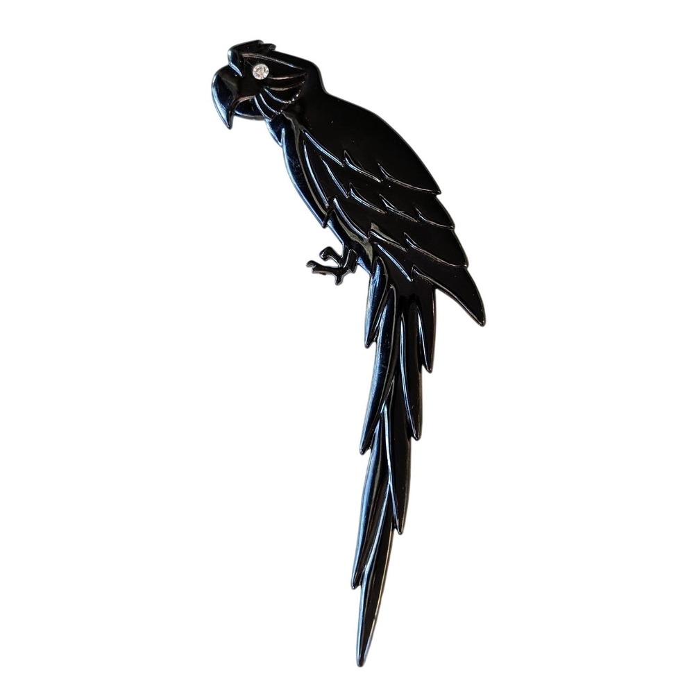 Buch + Deichmann Copenhagen Black Lucite Parrot Brooch with Rhinestone Eye